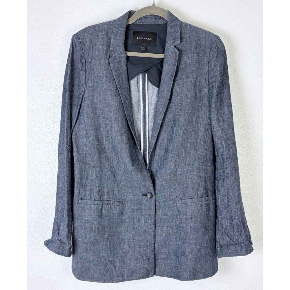 Banana Republic Blazer Blue Linen Chambray Single Button Jacket 10